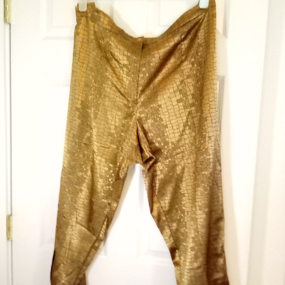 Lane Bryant Evening Pant size 28 Gold Croc pattern Satin